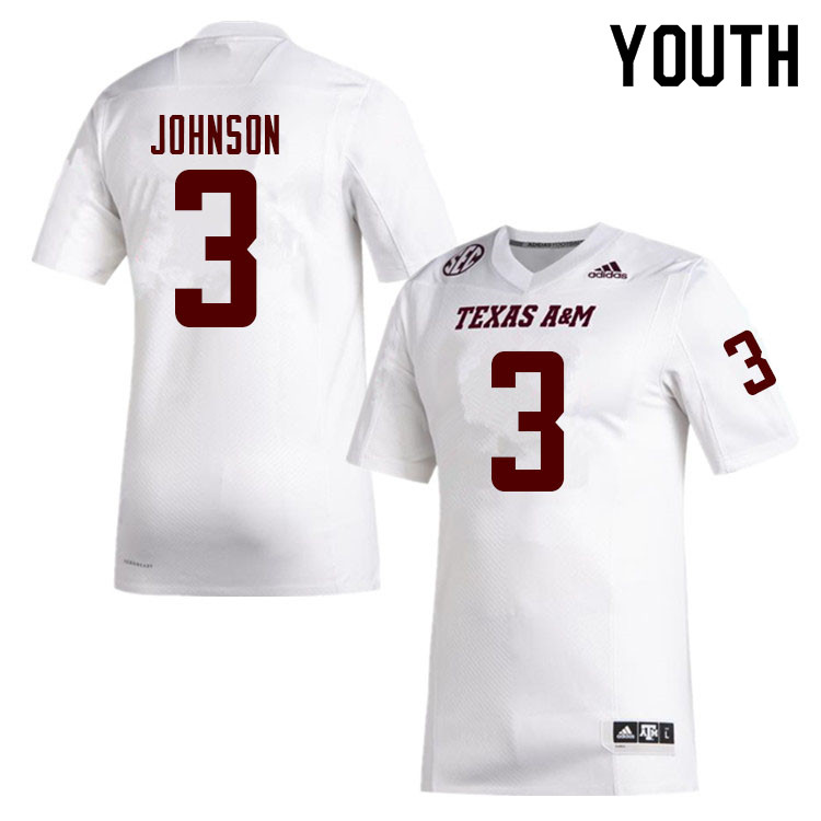 Youth #3 Tyree Johnson Texas A&M Aggies College Football Jerseys Sale-White - Click Image to Close